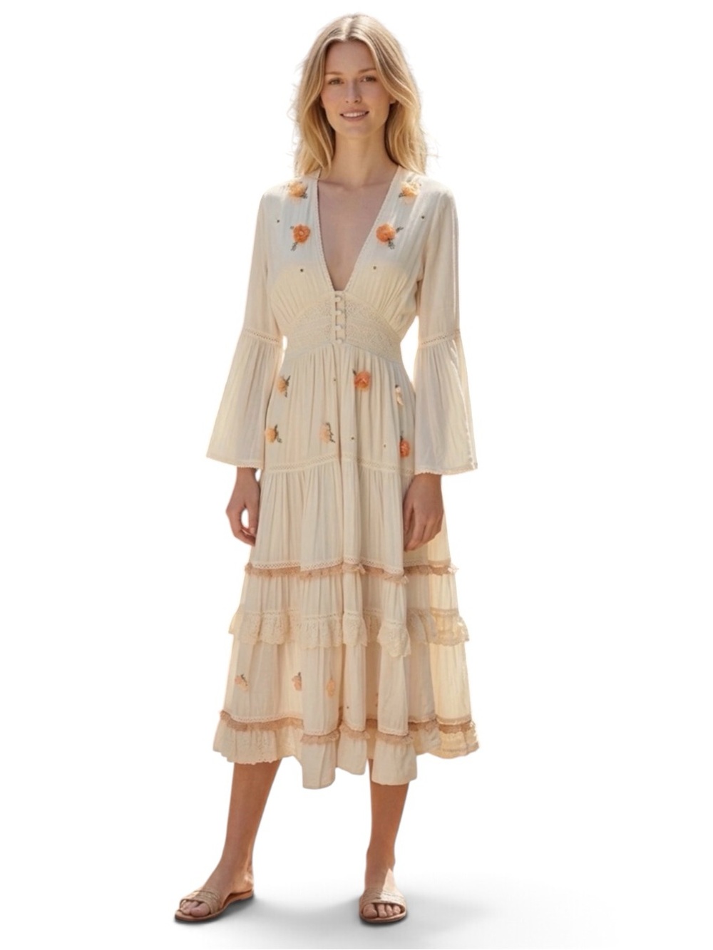 Z&L Europe Floral Tiered Bohemian Maxi Dress